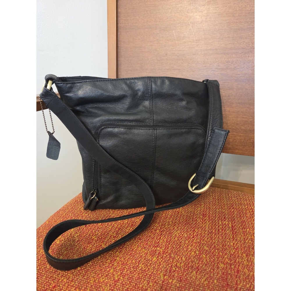 Vtg St Johns Bay Leather‎ Crossbody Purse Black